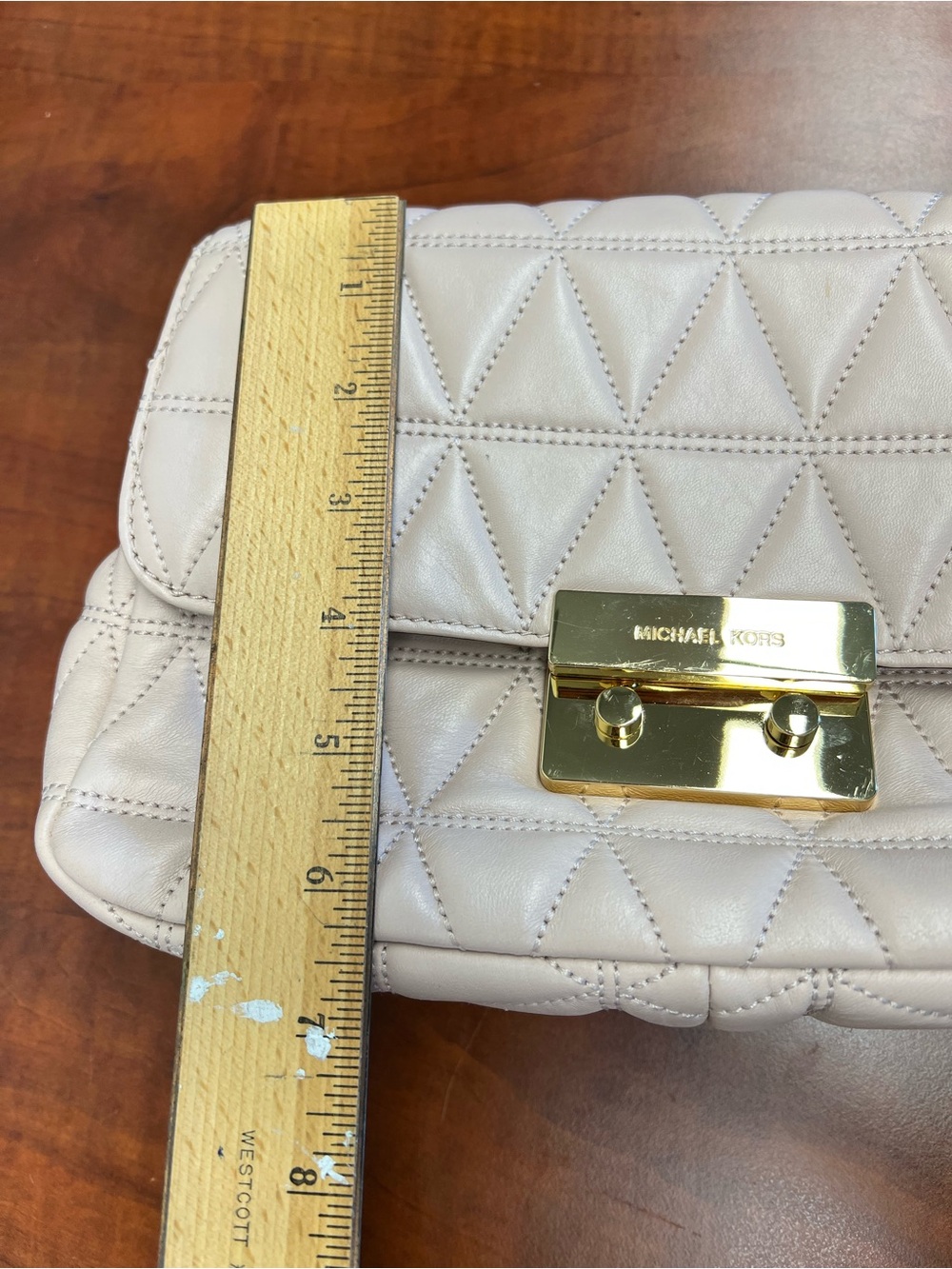 Michael Kors Quilted Sloan  Crossbody Bag in Pale Pink with Gold Hardware - Picture 12 of 13